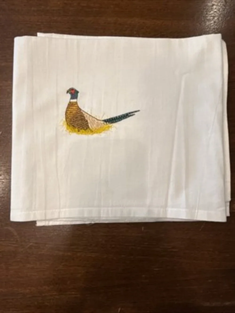 Vintage Set Of 4 Linen Tablecloths Embroidered Pheasants 33”x38”